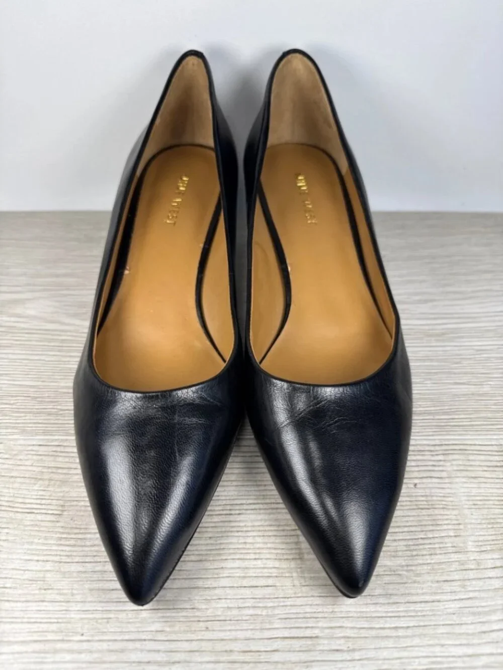Black Leather Pointed Toe Kitten Heel Dress